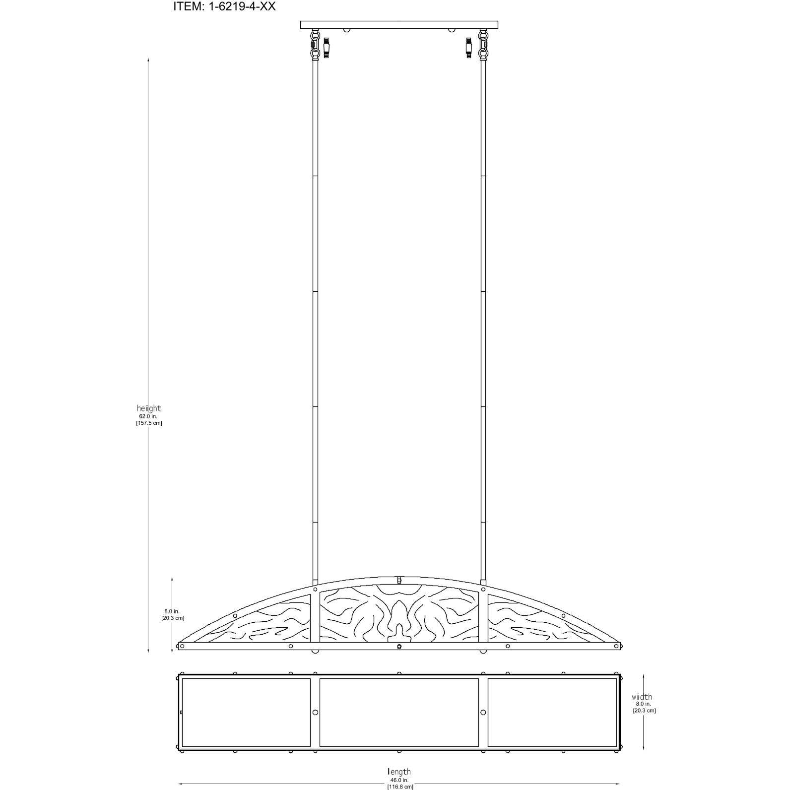 Legacy 4 Light 46 inch Warm Brass Linear Chandelier Ceiling Light