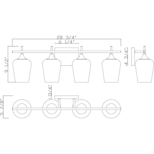 Octave 4 Light 28.75 inch Polished Chrome Bathroom Vanity Light Wall Light, Essentials