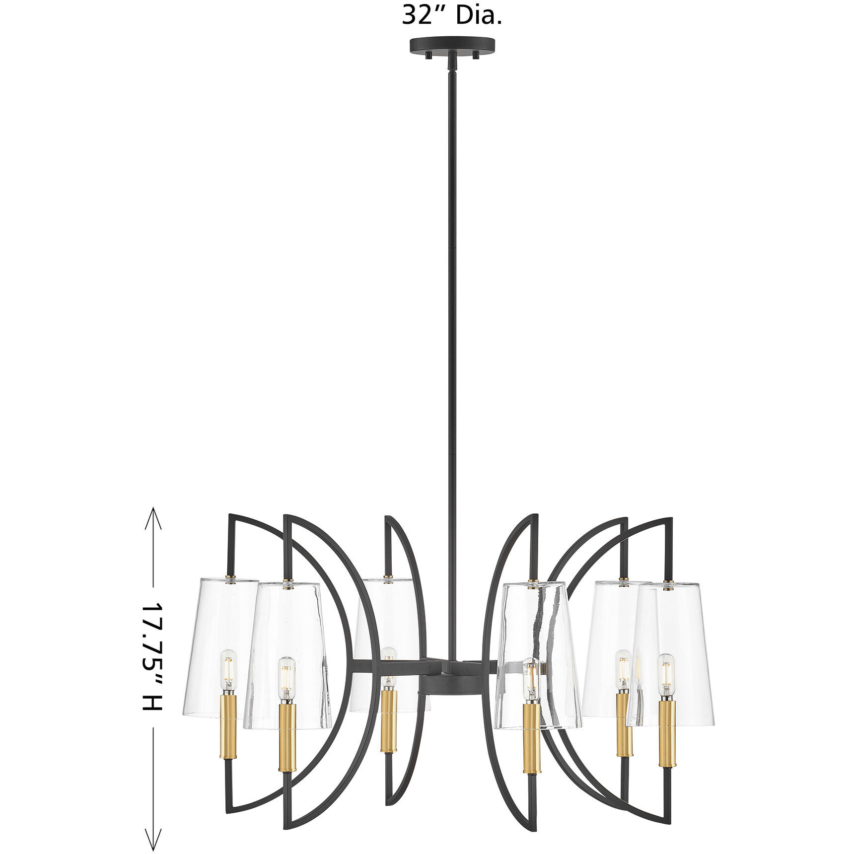 Hanley 6 Light 32 inch Matte Black and Warm Brass Chandelier Ceiling Light