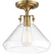 Walpole 1 Light 11 inch Warm Brass Semi-Flush Ceiling Light, Essentials