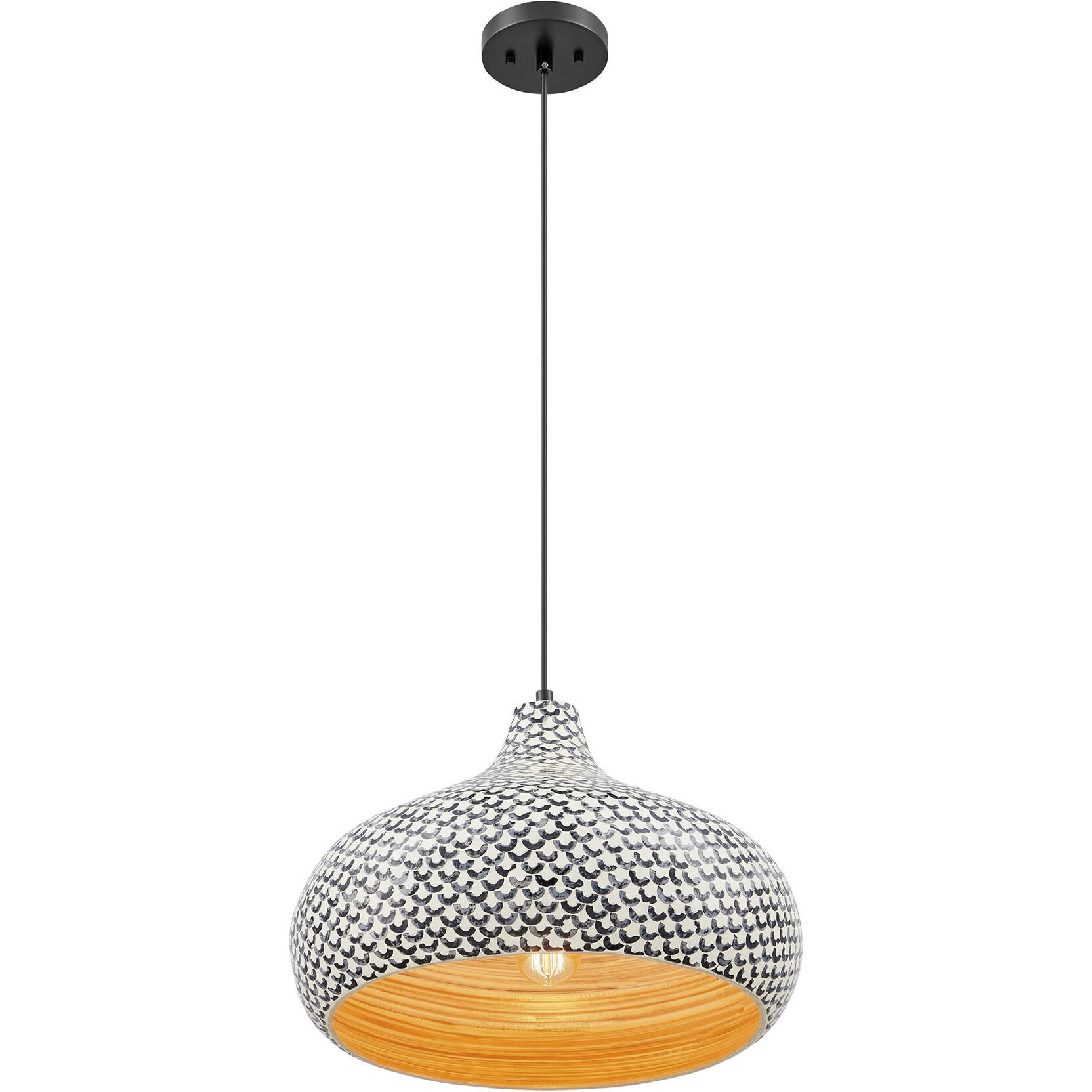 Jade 1 Light 18 inch Black and White Shell Pendant Ceiling Light