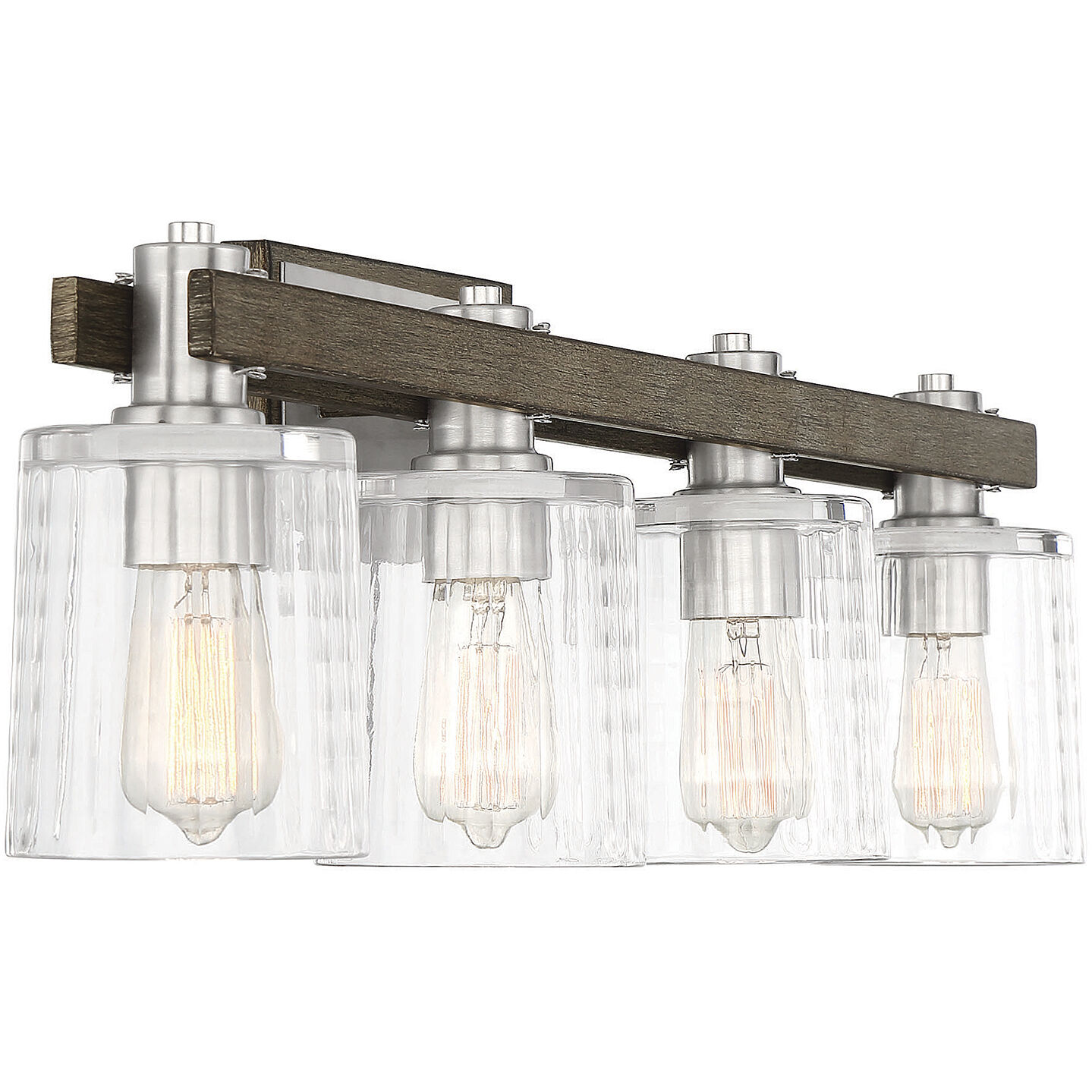 Brushed nickel and wood vanity light on sale