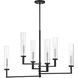 Folsom 6 Light 34 inch Matte Black with Polished Chrome Accents Linear Chandelier Ceiling Light, Adjustable