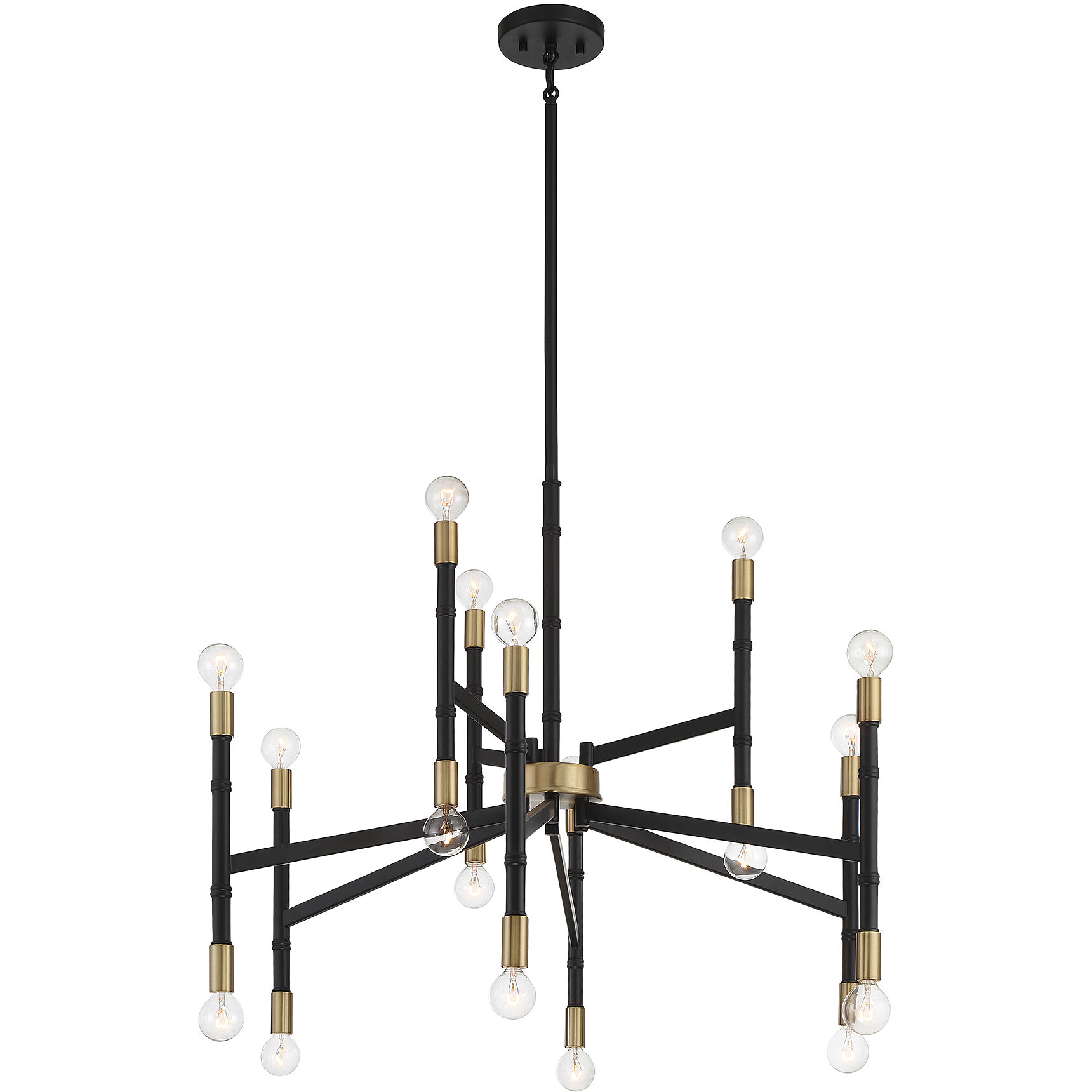 Rossi 18 Light 32 inch Matte Black with Warm Brass Chandelier Ceiling Light