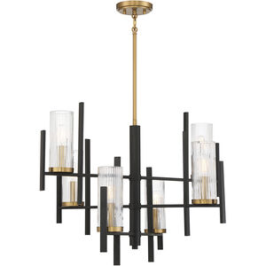Midland 6 Light 28 inch Black with Warm Brass Accents Chandelier Ceiling Light