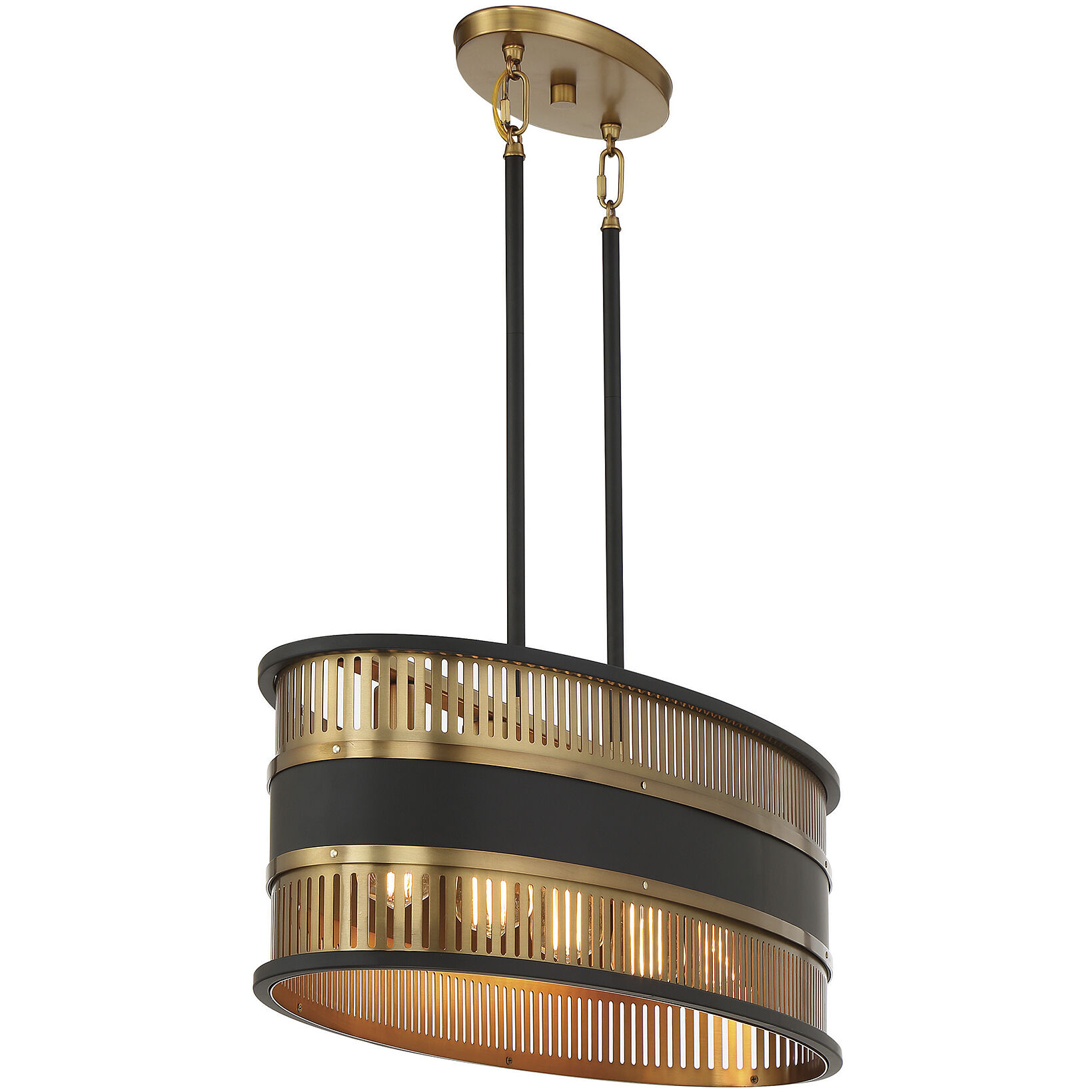 Eclipse 5 Light 36 inch Black with Warm Brass Accents Linear Chandelier Ceiling Light