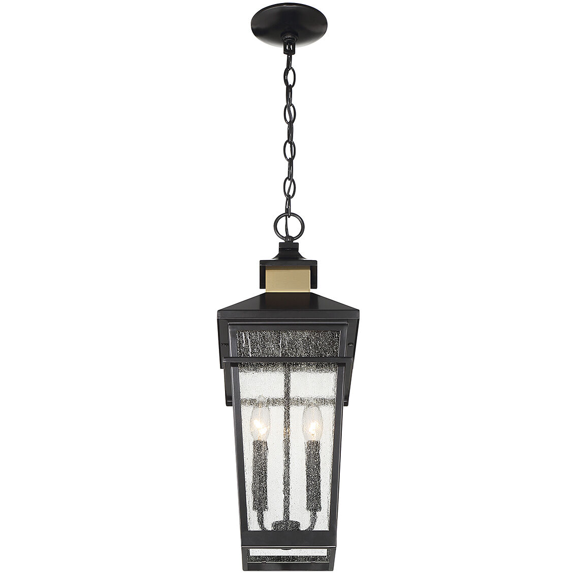 Kingsley 2 Light 8.5 inch Black with Warm Brass Accents Outdoor Hanging Lantern