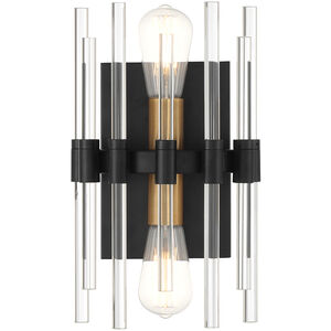 Santiago 2 Light 8 inch Black with Warm Brass Wall Sconce Wall Light