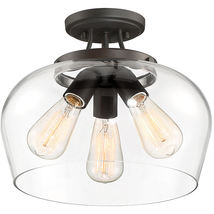 Octave 3 Light 13 inch English Bronze Semi-Flush Ceiling Light, Essentials