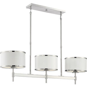 Delphi 3 Light 42 inch White with Polished Nickel Accents Linear Chandelier Ceiling Light in White/Polished Nickel