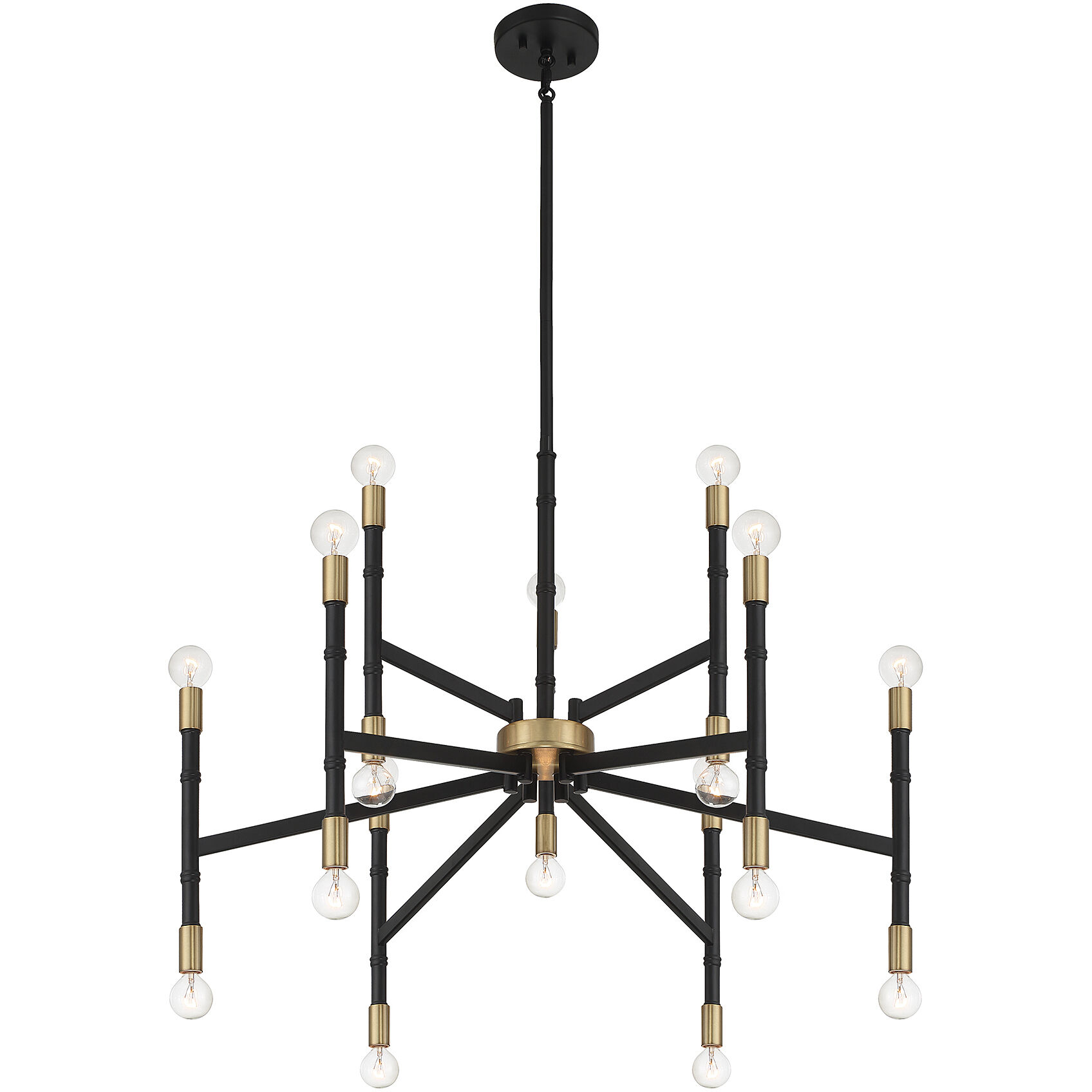 Rossi 18 Light 32 inch Matte Black with Warm Brass Chandelier Ceiling Light