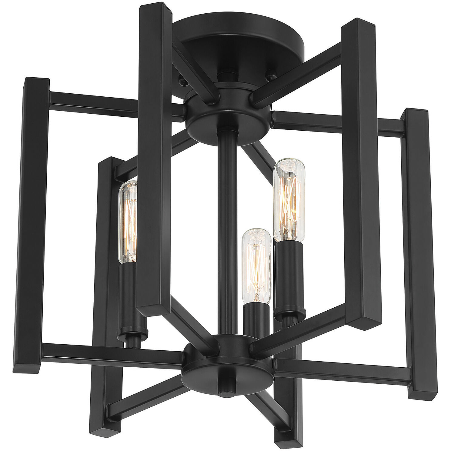 Benson 3 Light 13 inch Matte Black Semi-Flush Ceiling Light, Essentials