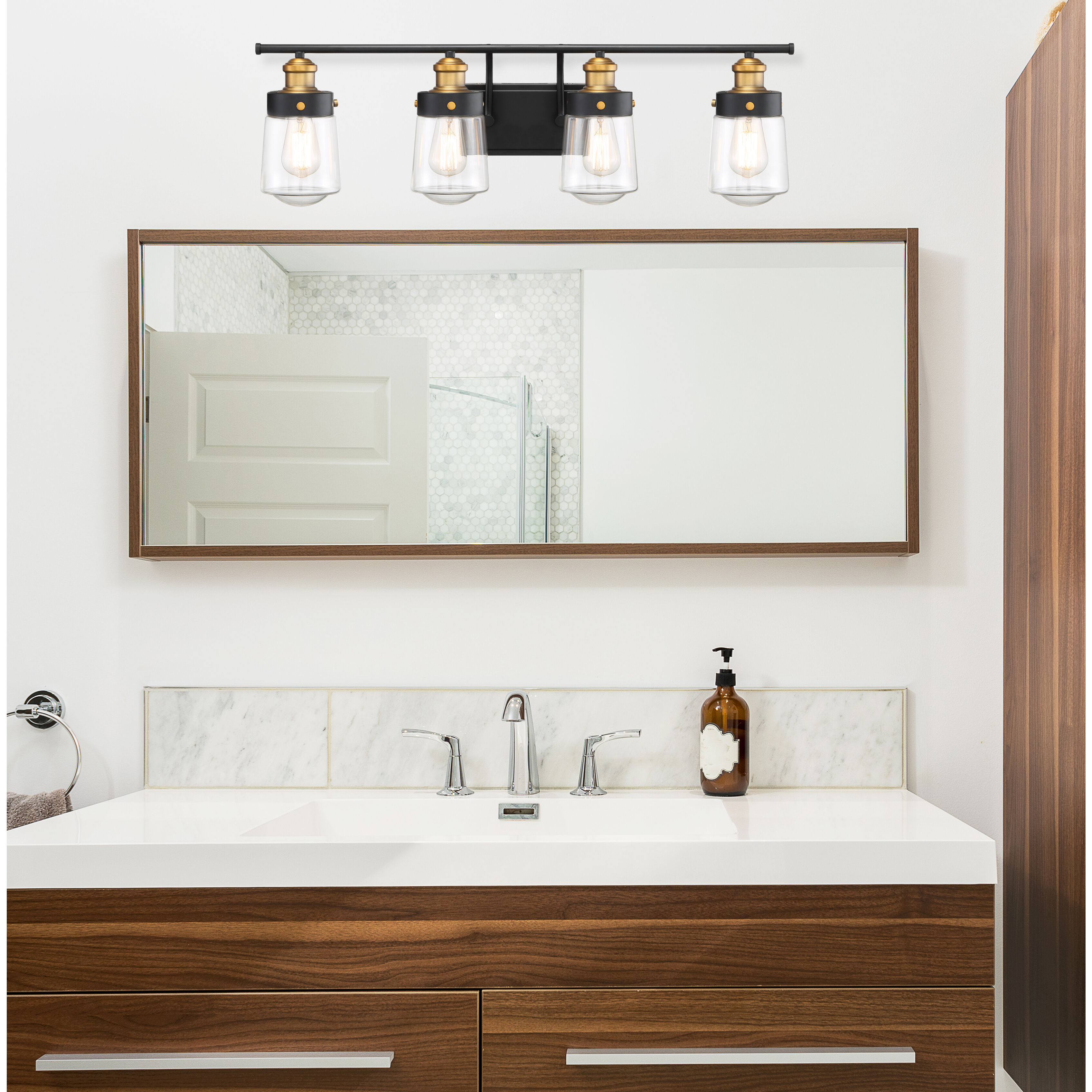 Macauley 4 Light 32 inch Vintage Black with Warm Brass Bathroom Vanity Light Wall Light