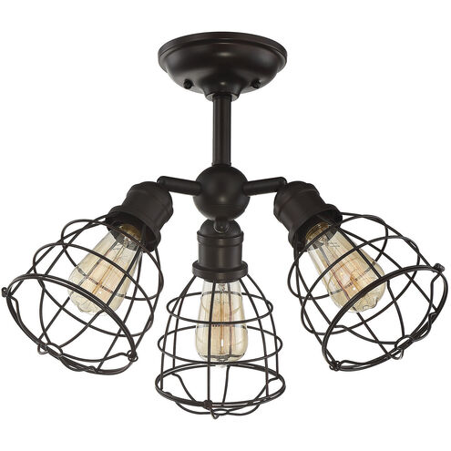 Scout 3 Light 23 inch English Bronze Semi-Flush Ceiling Light, Adjustable