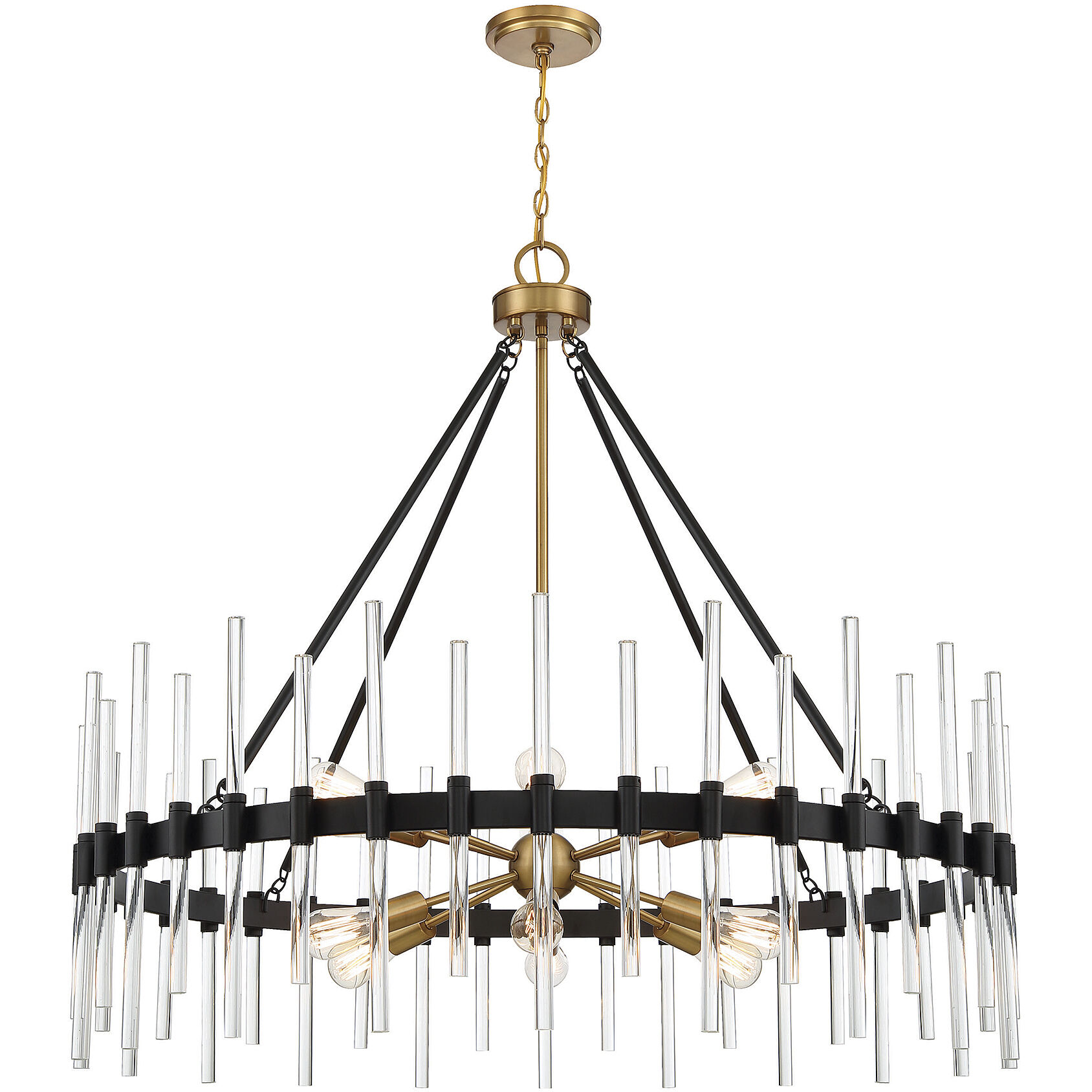 Santiago 12 Light 45 inch Black with Warm Brass Accents Chandelier Ceiling Light