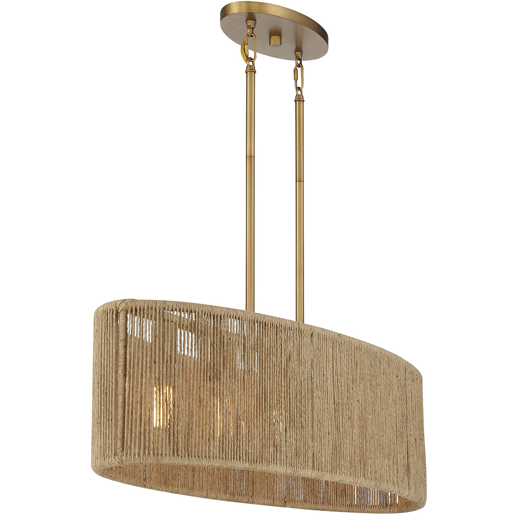 Ashe 5 Light 42 inch Warm Brass and Rope Linear Chandelier Ceiling Light, Oval