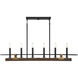 Icarus 6 Light 42 inch Burnished Brass with Walnut Linear Chandelier Ceiling Light, Lighting One