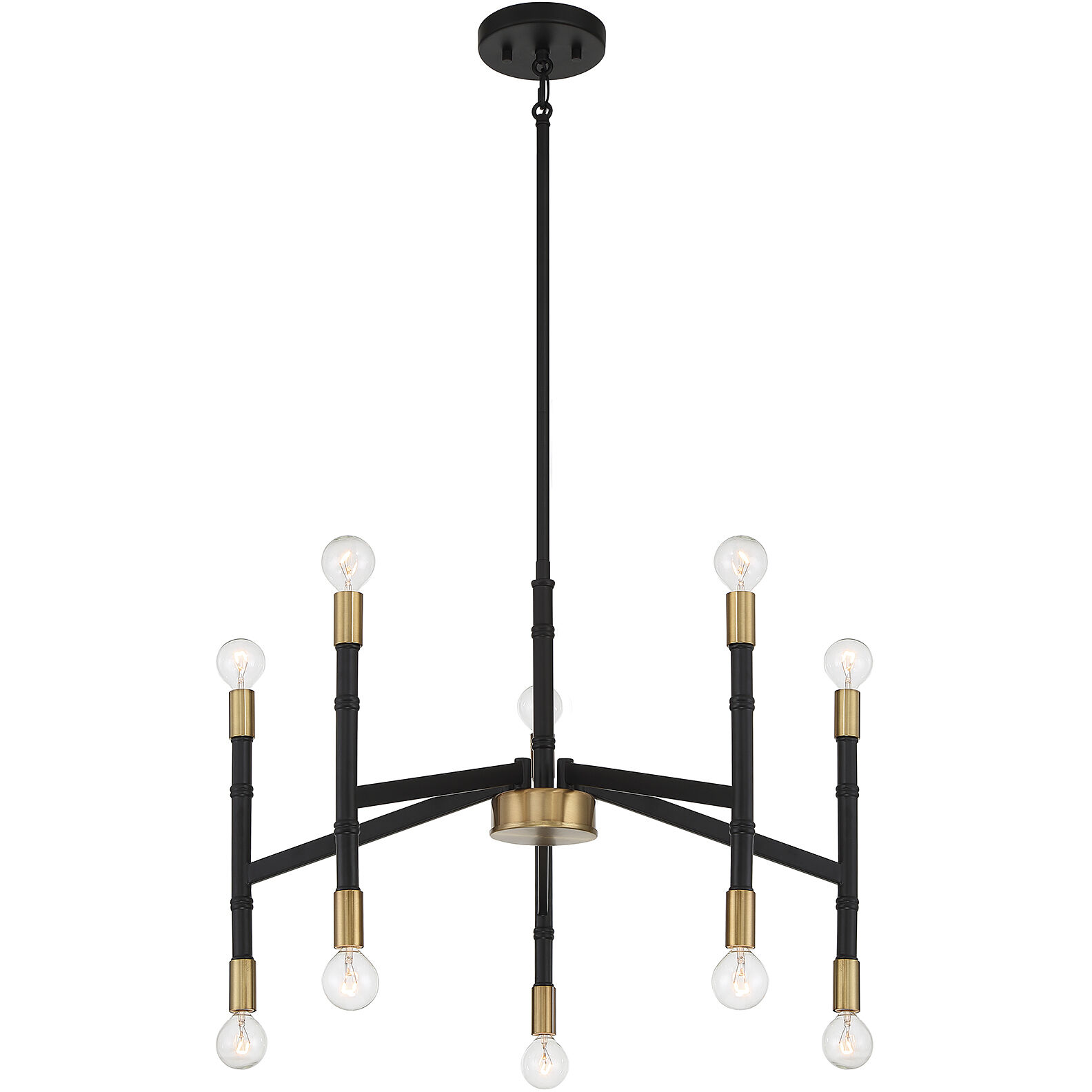 Rossi 10 Light 25 inch Matte Black with Warm Brass Chandelier Ceiling Light