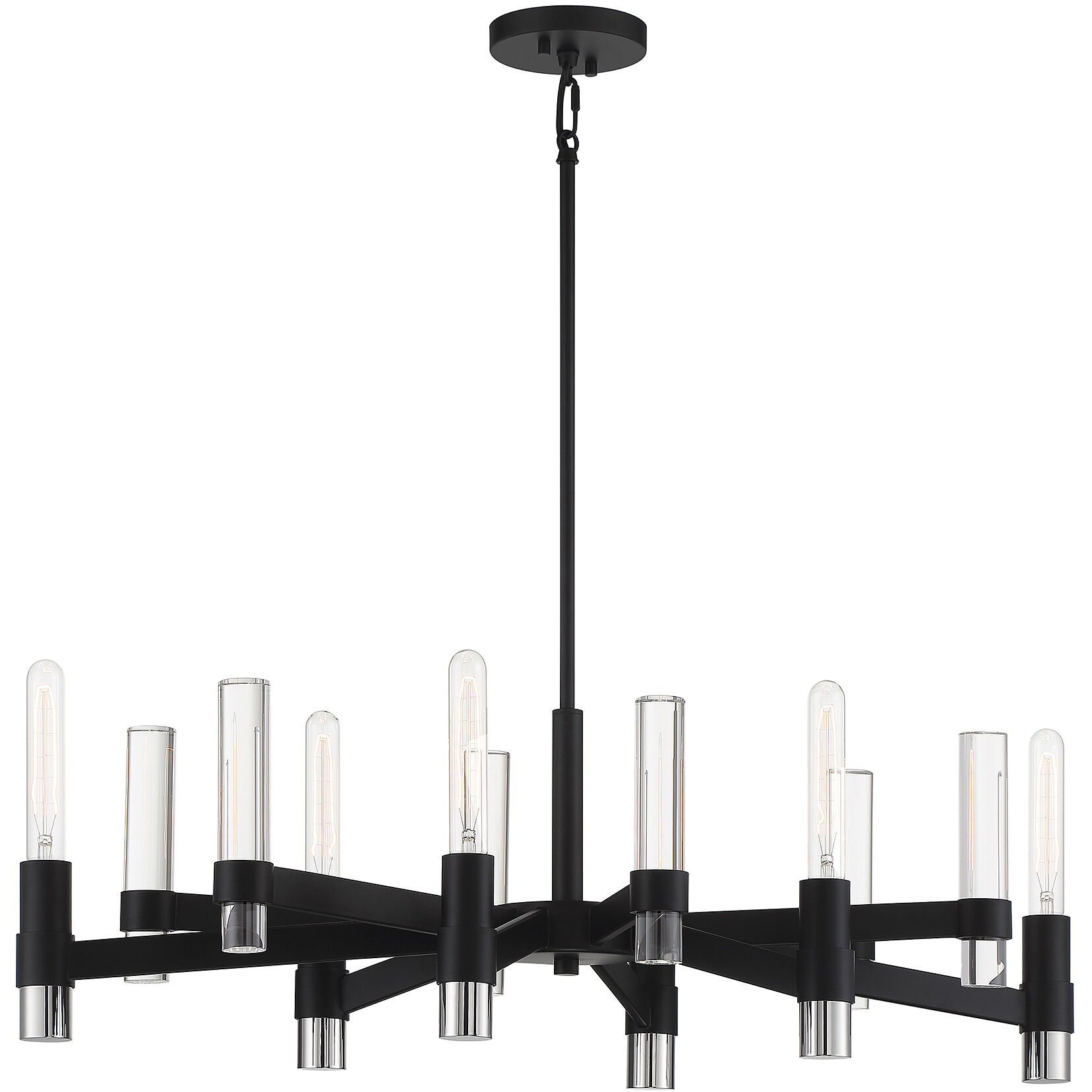 Windamere 6 Light 36 inch Textured Black with Polished Nickel Linear Chandelier Ceiling Light