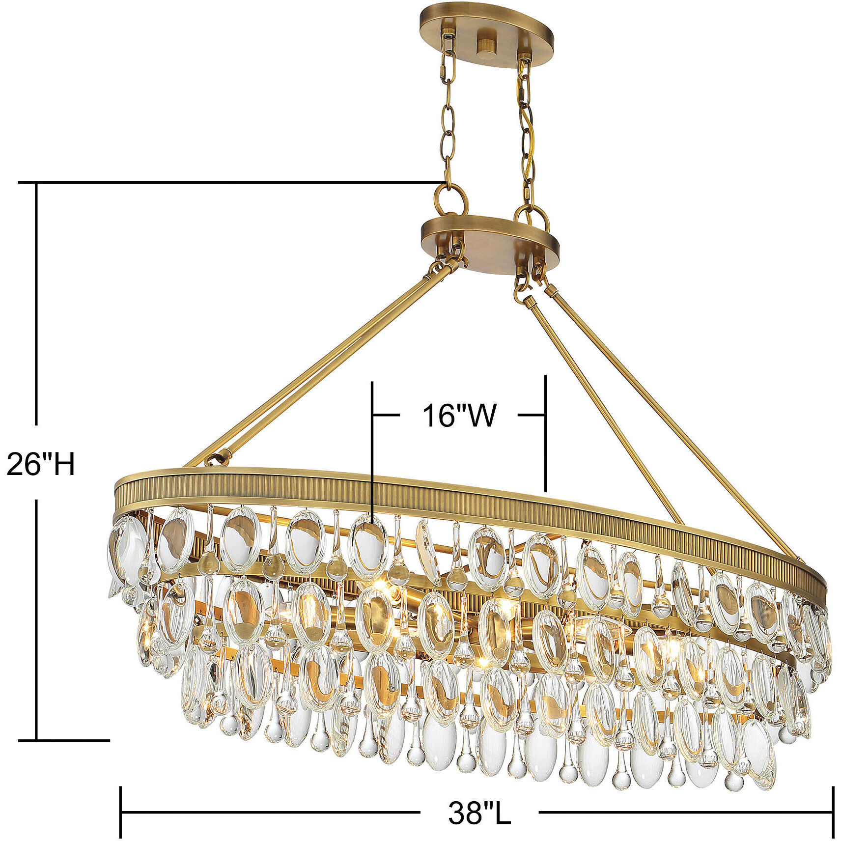 Windham 8 Light 38 inch Warm Brass Linear Chandelier Ceiling Light