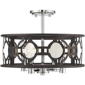 Chennal 4 Light 17 inch Bronze And Chrome W/ Antique Mirror Accents Semi-Flush Ceiling Light, Convertible
