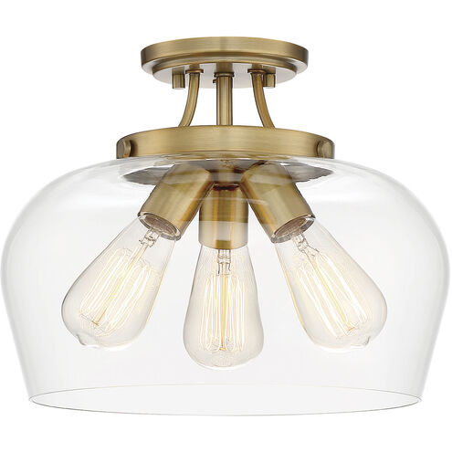 Octave 3 Light 13 inch Warm Brass Semi-Flush Ceiling Light, Essentials