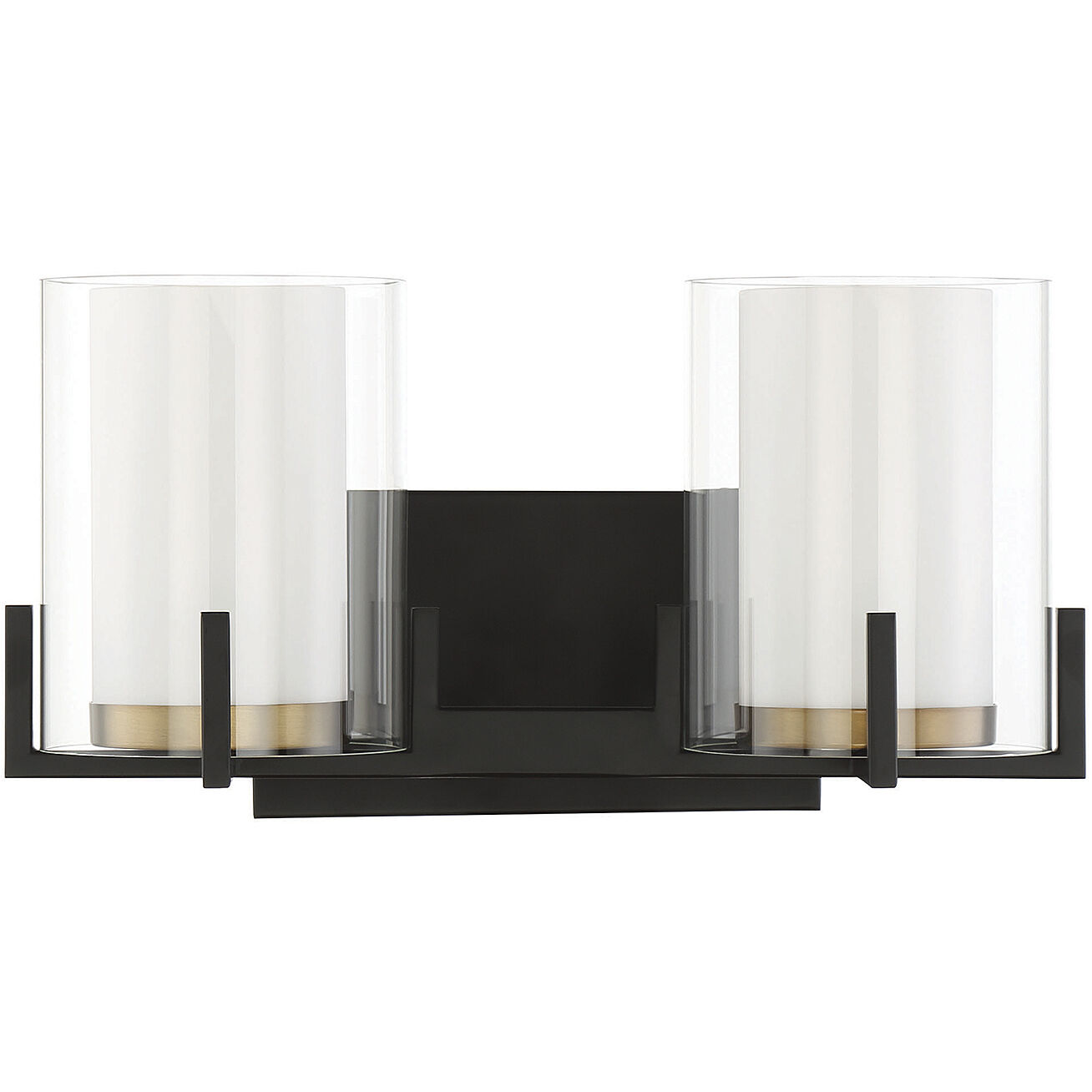 Eaton 2 Light 15 inch Black with Warm Brass Accents Bathroom Vanity Light Wall Light