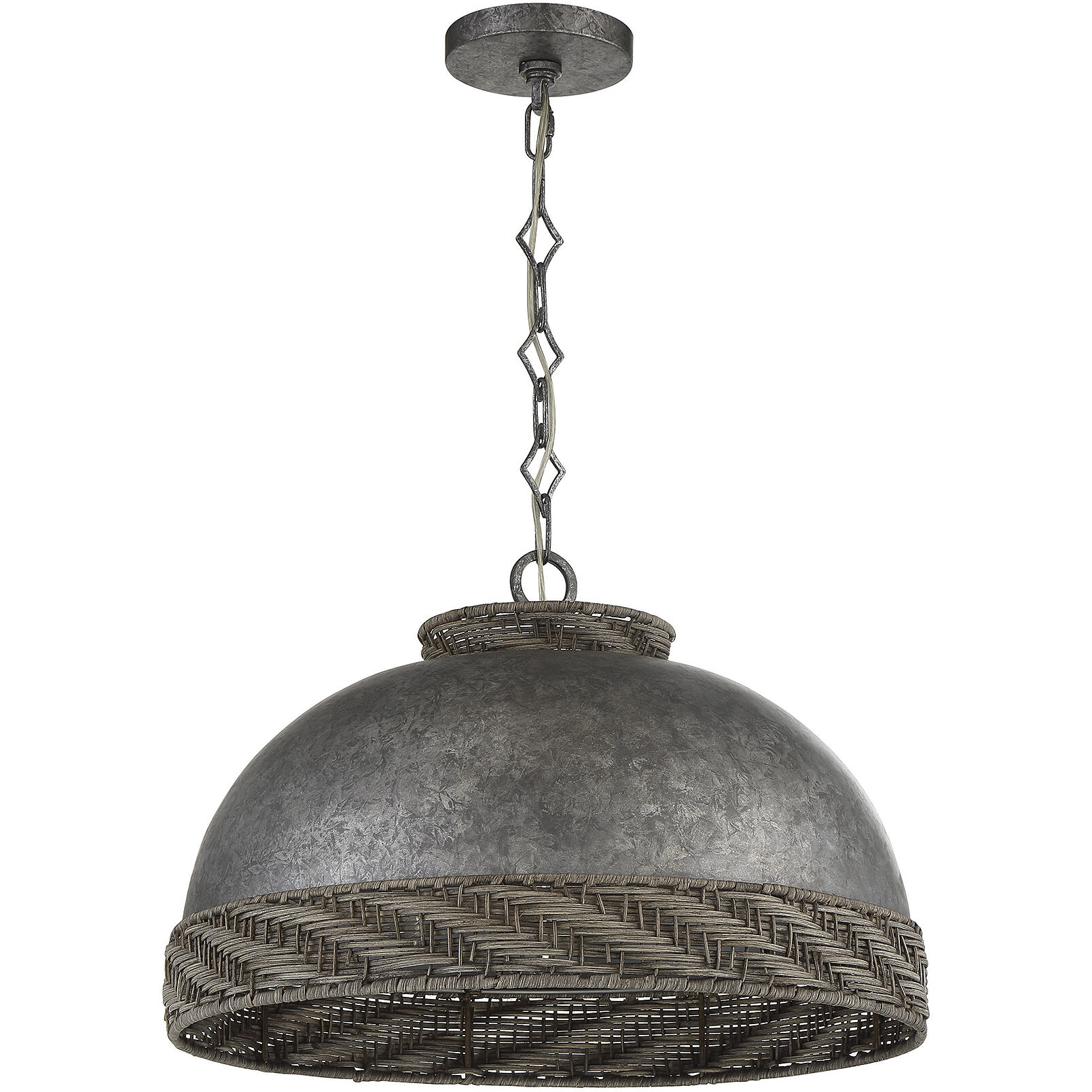 Tripoli 3 Light 19.75 inch Mottled Zinc with Natural Rattan Pendant Ceiling Light