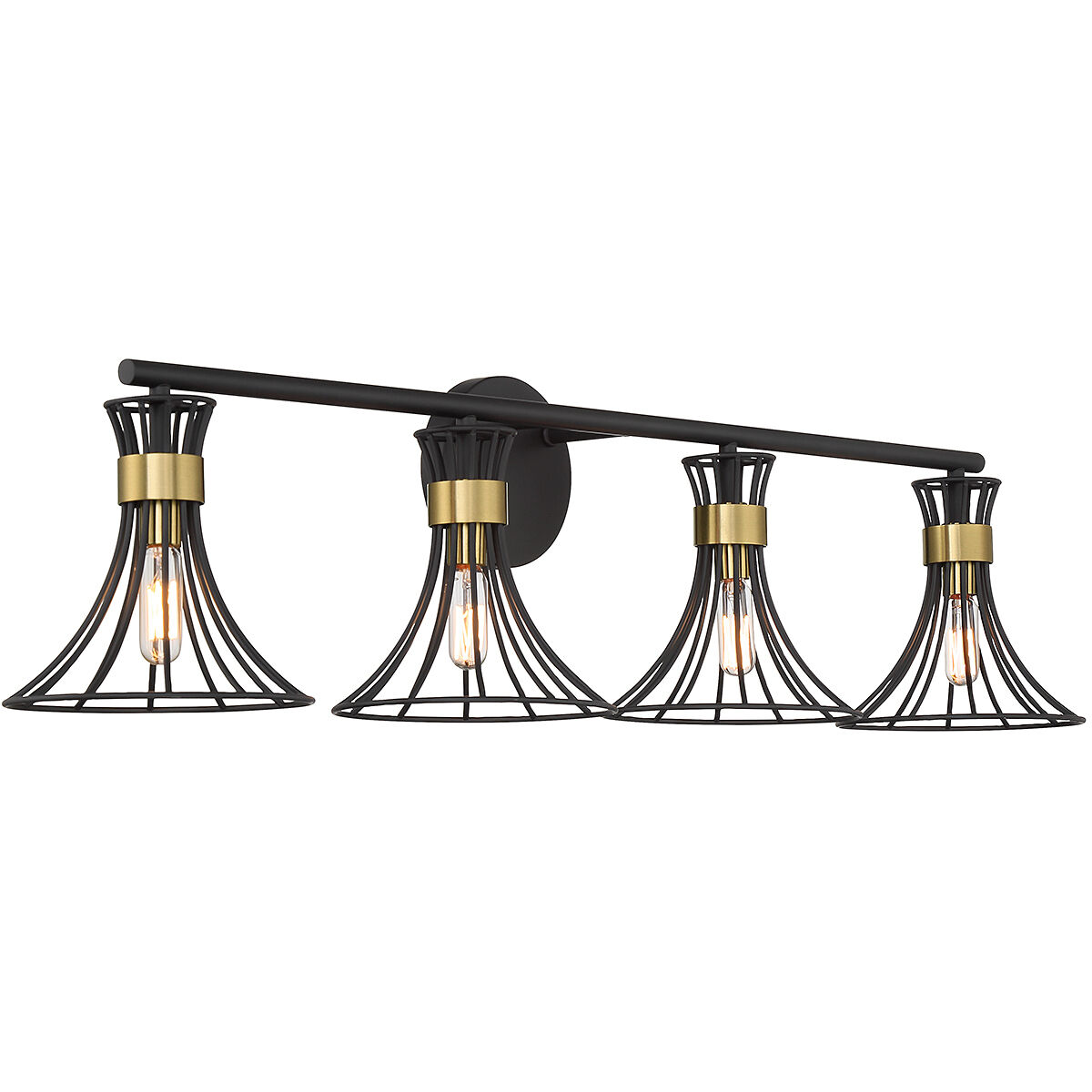 Breur 4 Light 38 inch Black with Warm Brass Accents Bathroom Vanity Light Wall Light