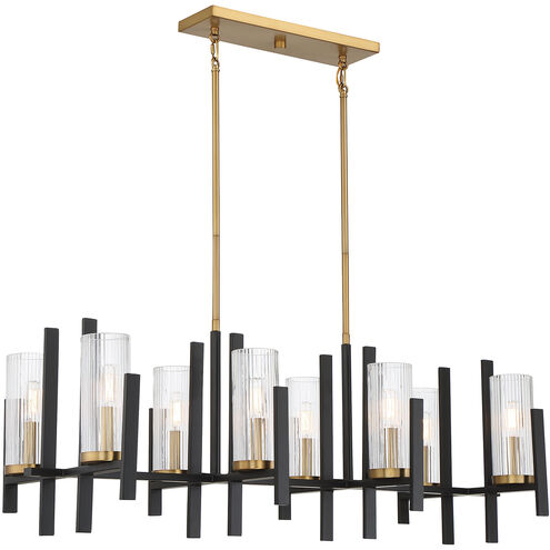 Midland 8 Light 40 inch Matte Black with Warm Brass Accents Linear Chandelier Ceiling Light