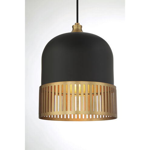 Eclipse 1 Light 10 inch Matte Black with Warm Brass Accents Pendant Ceiling Light