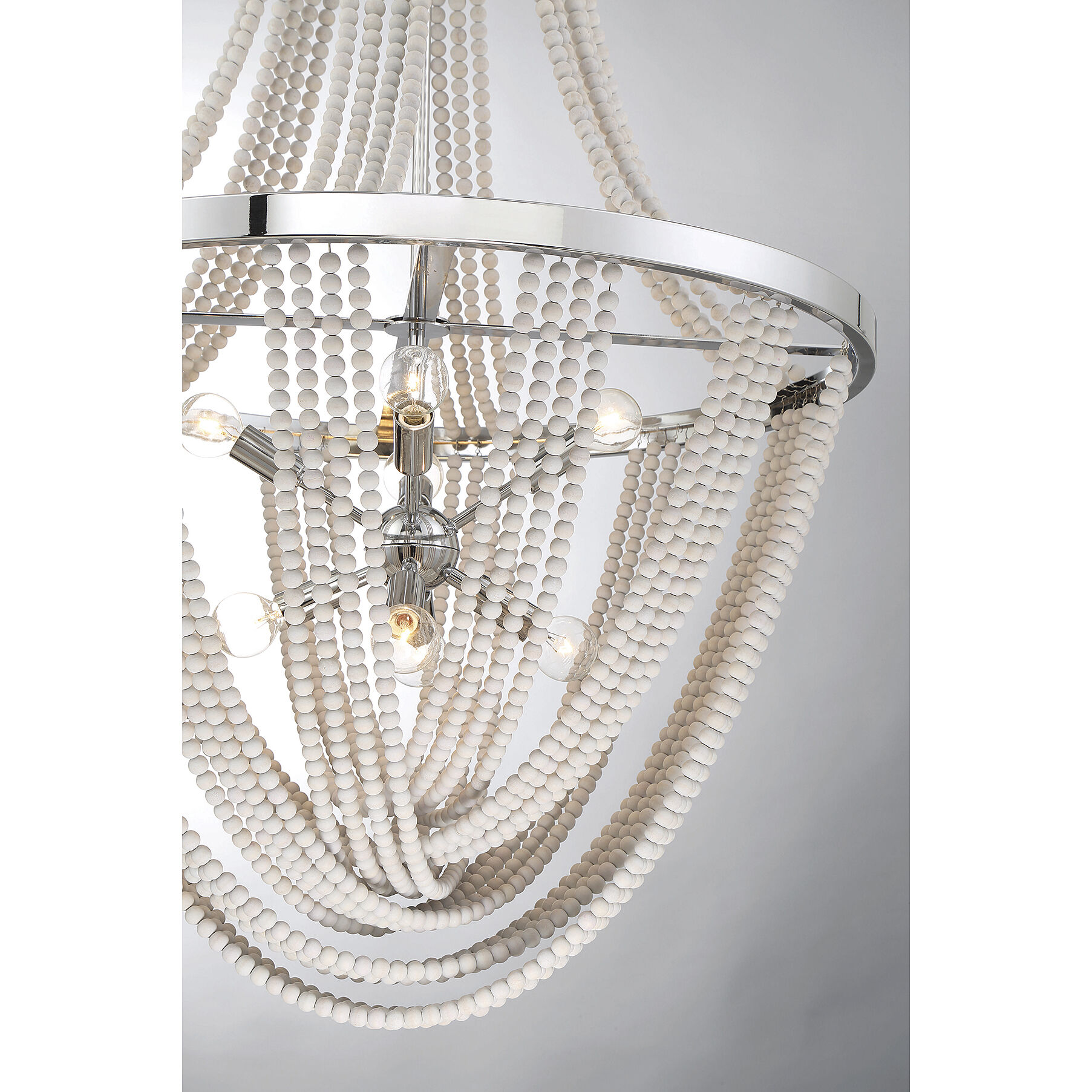 Contessa 8 Light 27 inch Polished Chrome with Wooden Beads Chandelier Ceiling Light, Wooden Beads