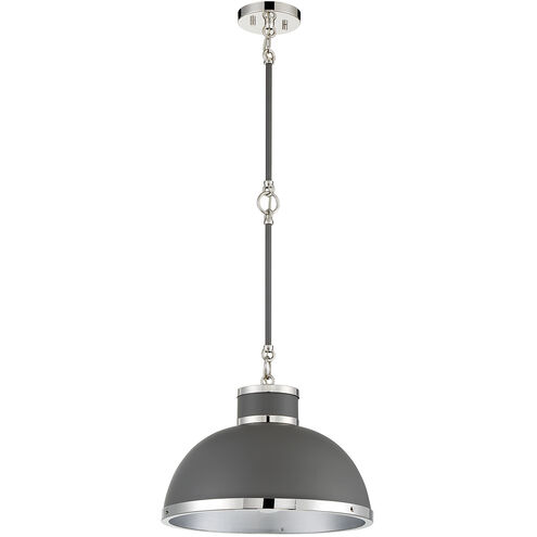 Corning 1 Light 16 inch Gray with Polished Nickel Accents Pendant Ceiling Light in Gray/Polished Nickel