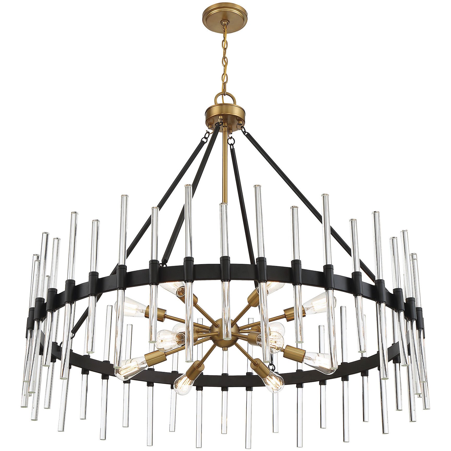 Santiago 12 Light 45 inch Black with Warm Brass Accents Chandelier Ceiling Light