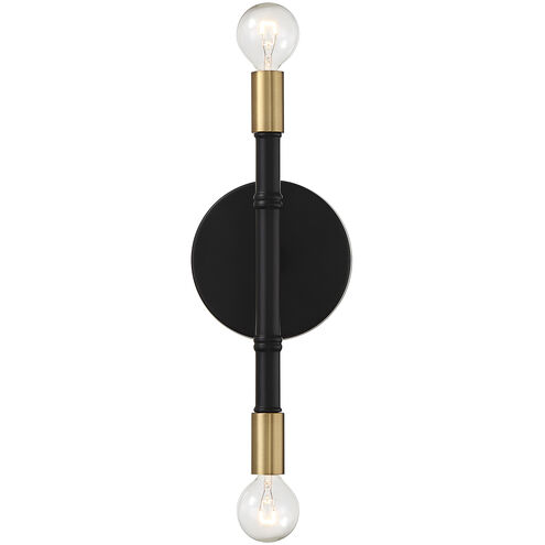 Rossi 2 Light 5.25 inch Matte Black with Warm Brass Wall Sconce Wall Light
