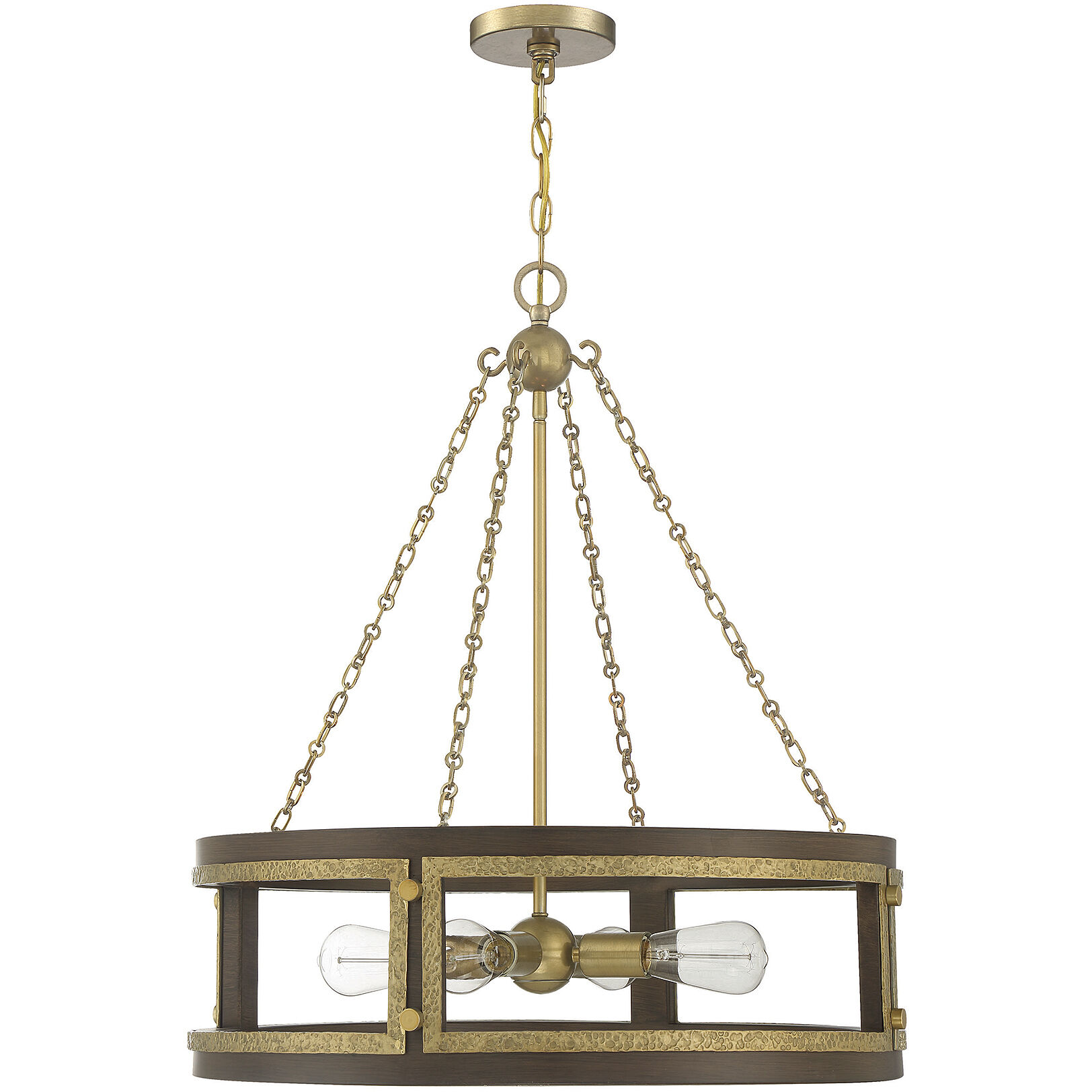 Lakefield 4 Light 26 inch Burnished Brass with Walnut Pendant Ceiling Light
