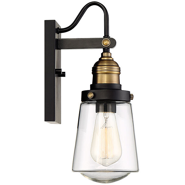 Macauley Outdoor Wall Lantern in Vintage Black with Warm Brass