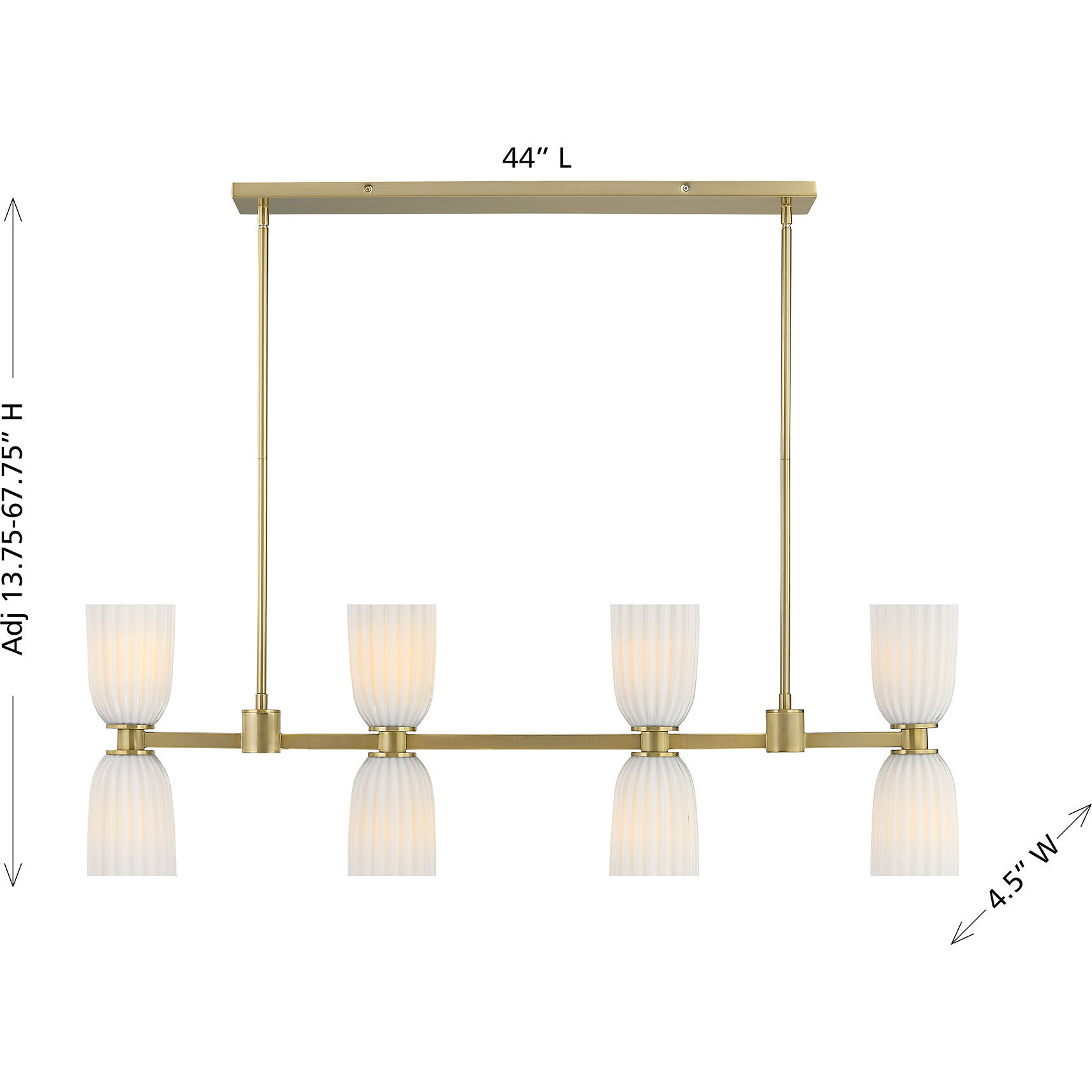 Baldwin 8 Light 44 inch Noble Brass Linear Chandelier Ceiling Light, Essentials