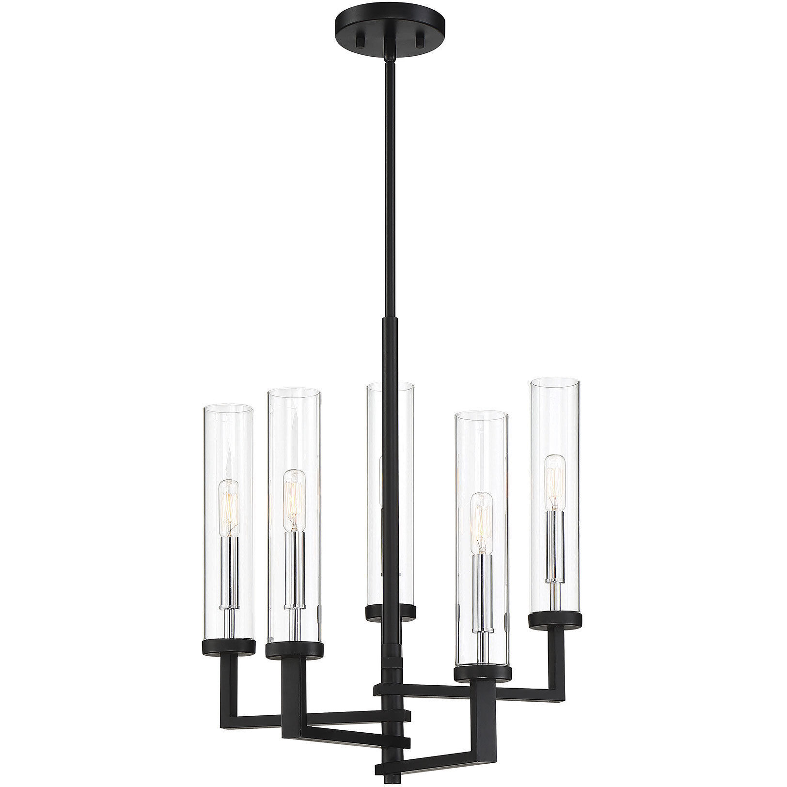 Folsom 5 Light 18 inch Matte Black with Polished Chrome Accents Chandelier Ceiling Light, Adjustable