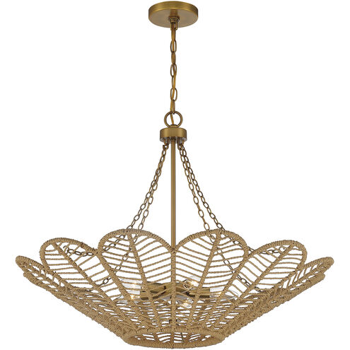 Cyperas 5 Light 30 inch Warm Brass and Rope Pendant Ceiling Light