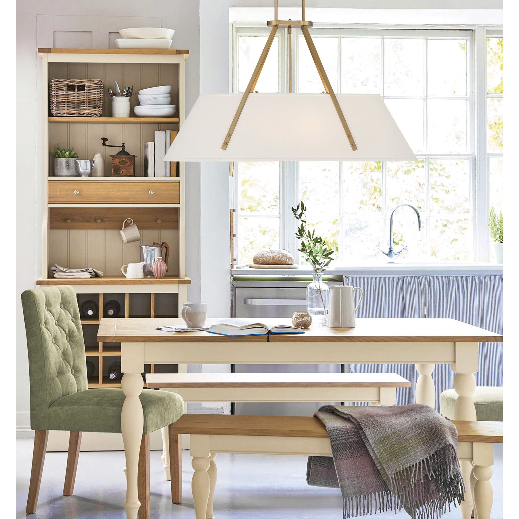 Newport 6 Light 42 inch Warm Brass Linear Chandelier Ceiling Light, Essentials