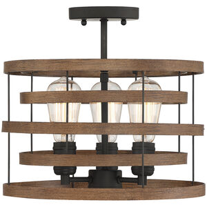 Blaine 3 Light 14 inch Natural Walnut with Black Accents Covertible SemiFlush Ceiling Light