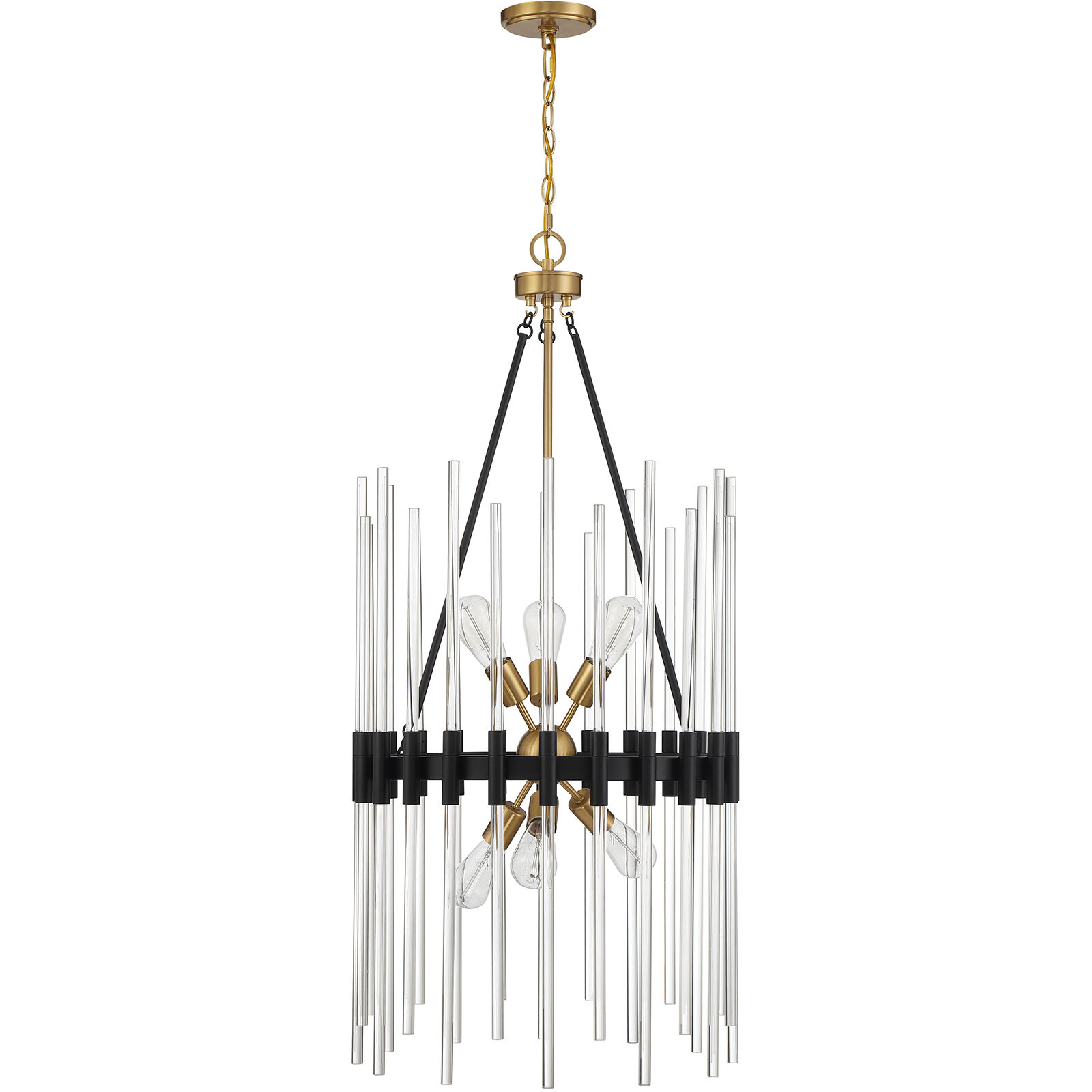 Santiago 6 Light 20 inch Black with Warm Brass Accents Pendant Ceiling Light