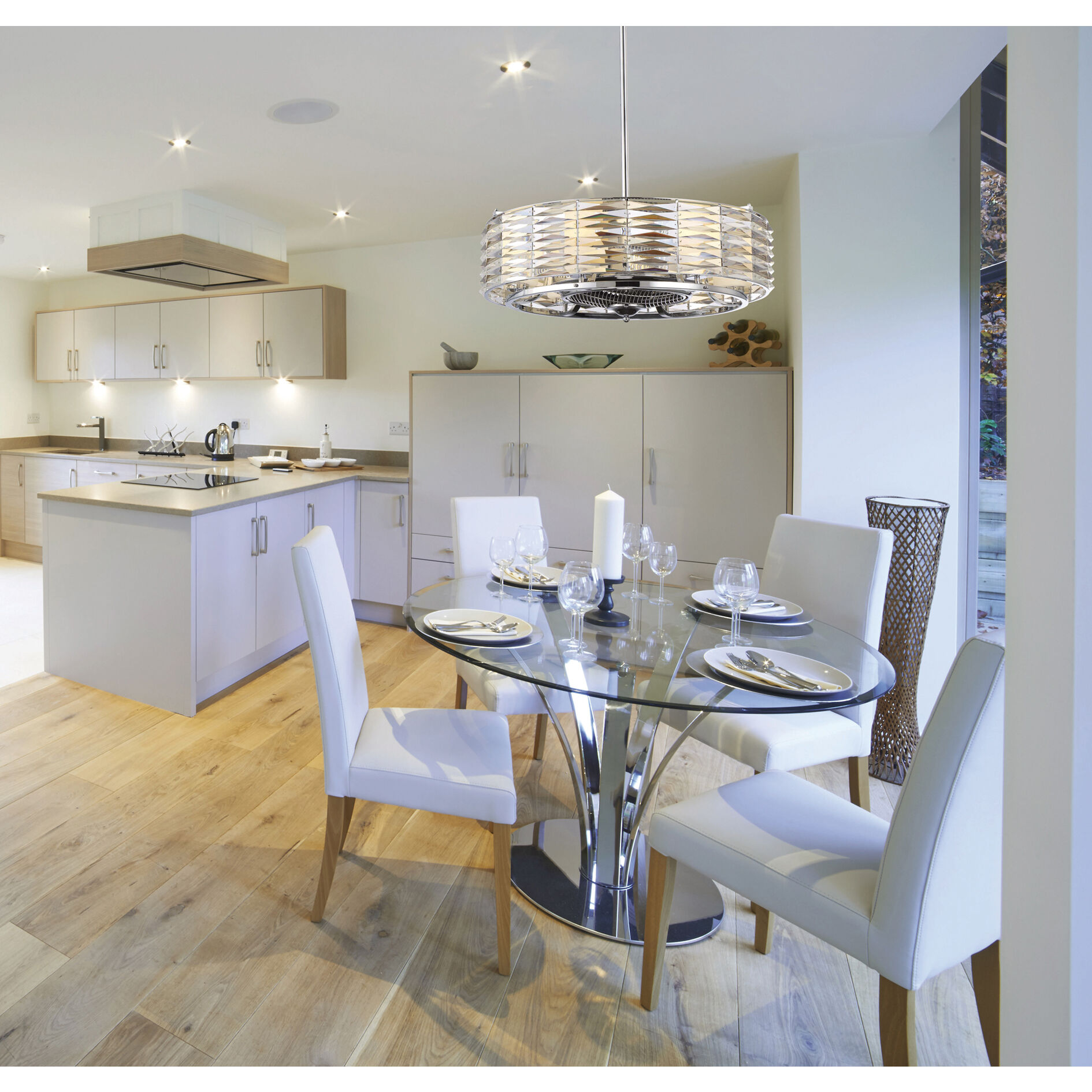 Taurus 12 inch Polished Chrome with Silver Blades Fan D'Lier, Air-Ionizing