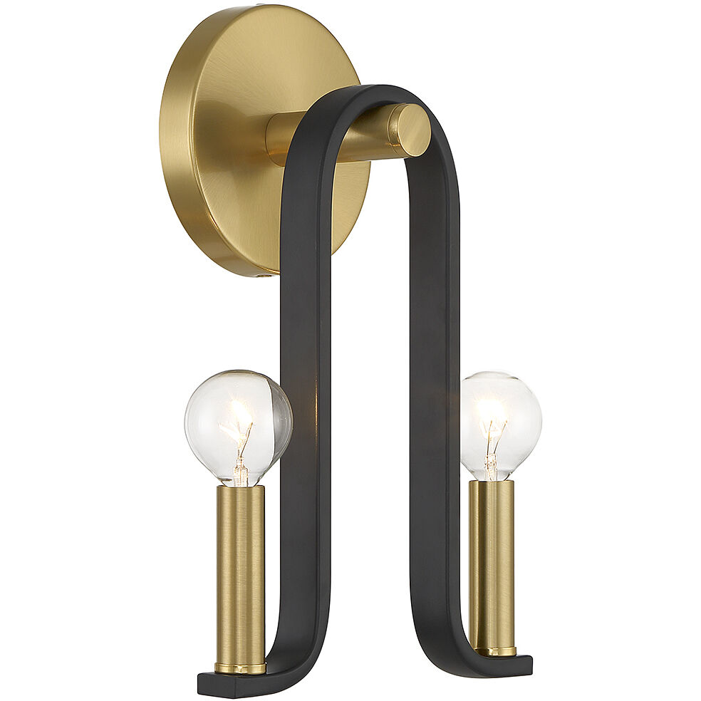 Savoy House Archway 2 Light Matte Black Warm Brass Wall Sconce