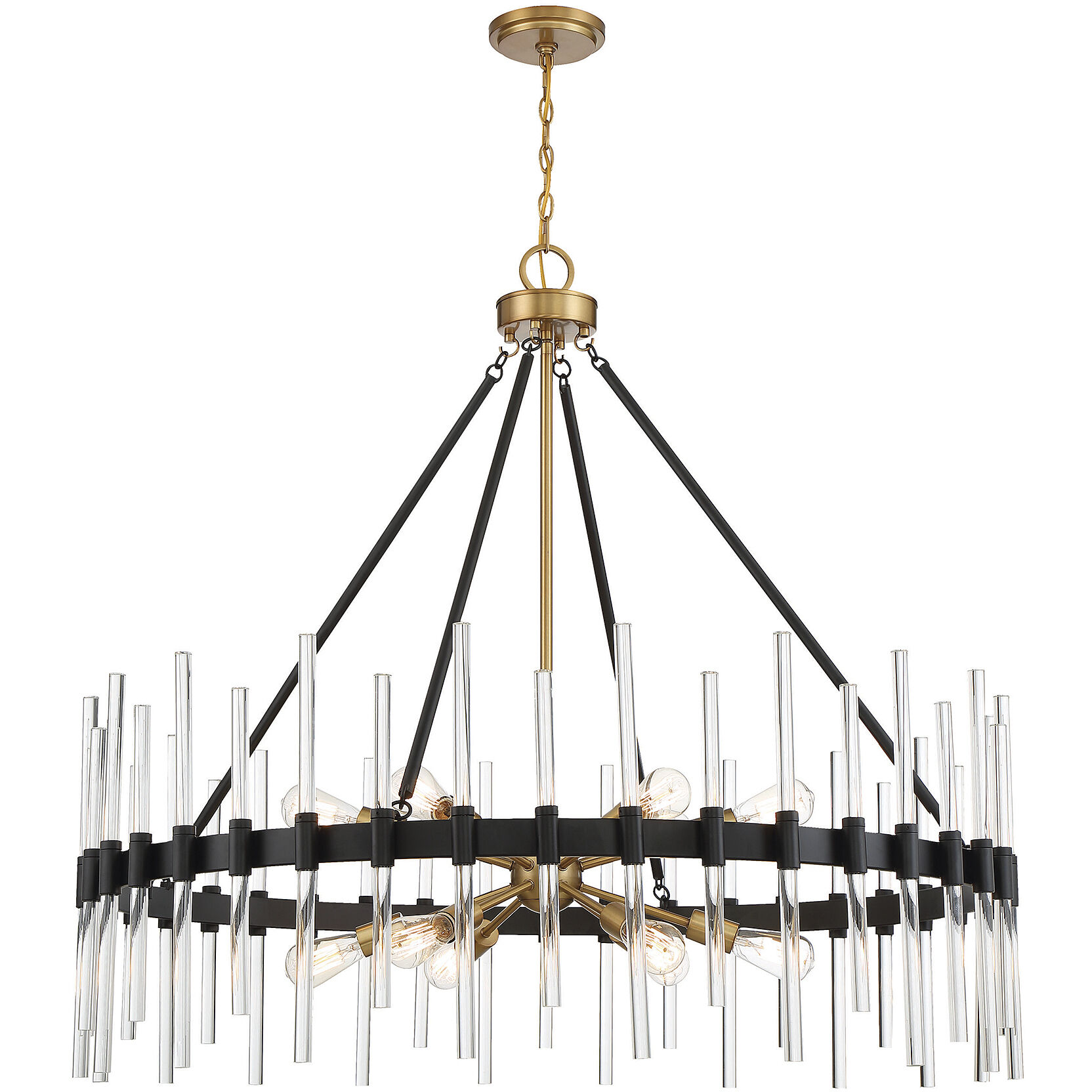 Santiago 12 Light 45 inch Black with Warm Brass Accents Chandelier Ceiling Light