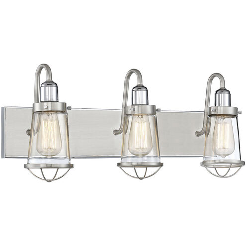 Lansing 3 Light 24 inch Satin Nickel with Polished Nickel Accents Vanity Light Wall Light