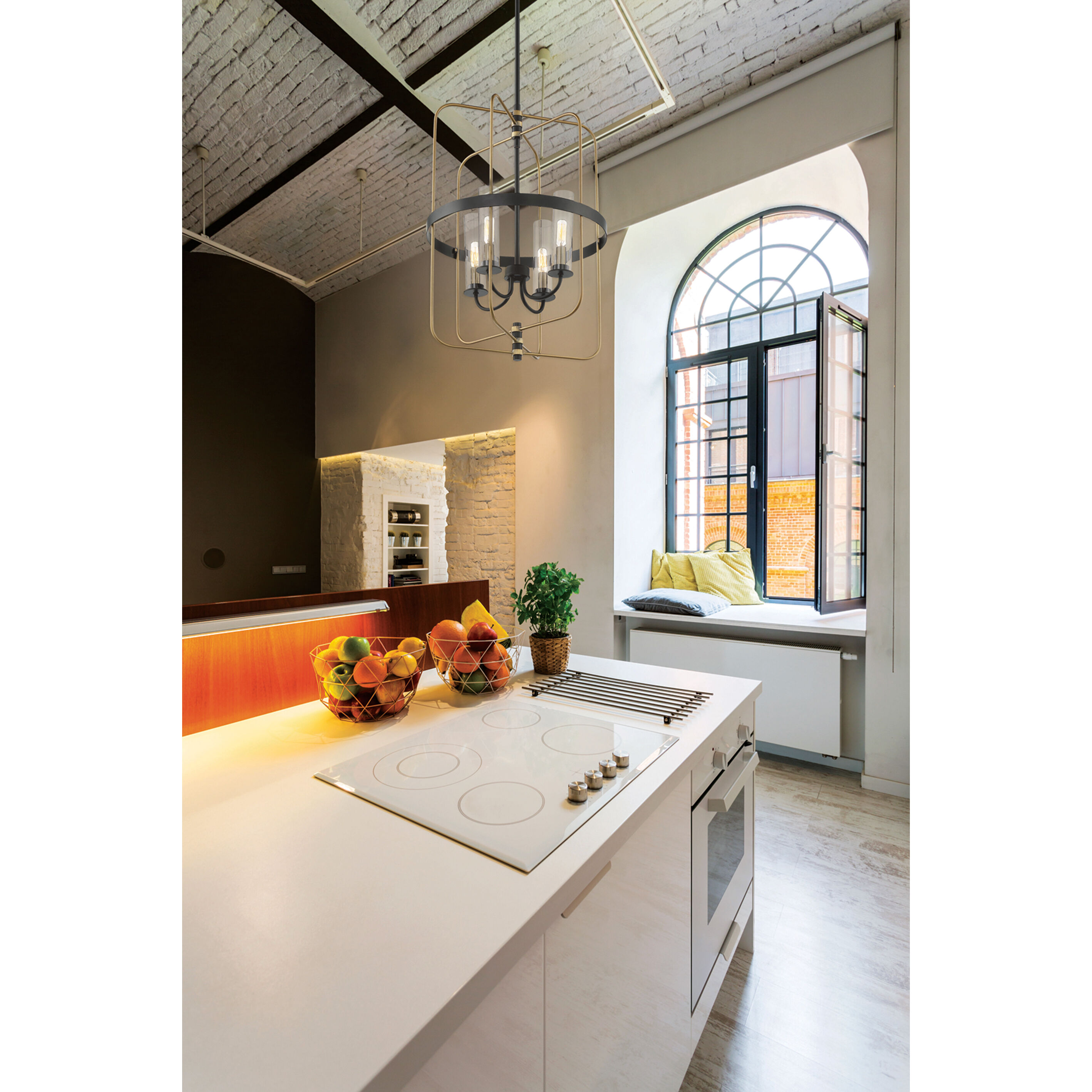 Kearney 4 Light 17 inch Vintage Black with Warm Brass Pendant Ceiling Light