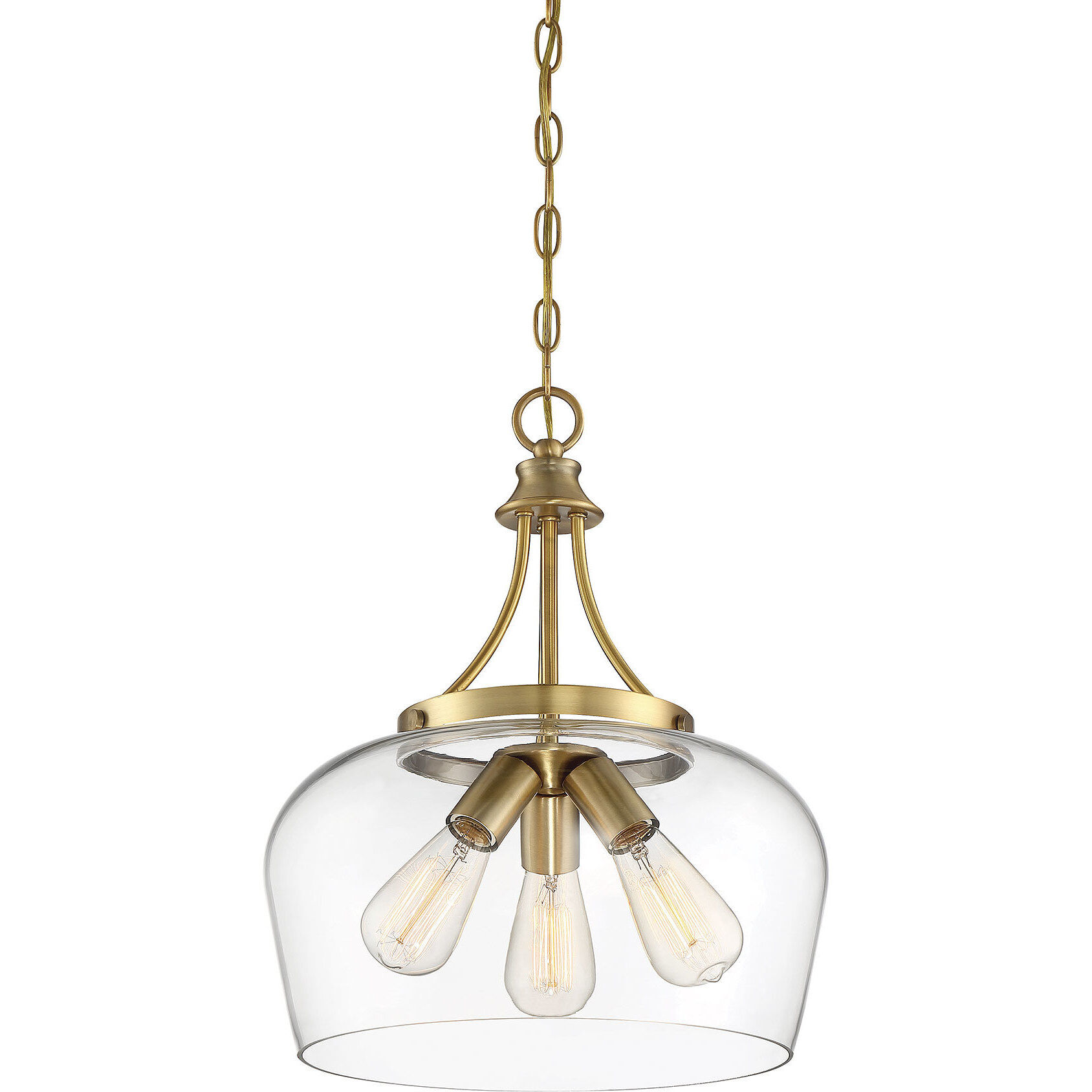 Octave 3 Light 15 inch Warm Brass Pendant Ceiling Light, Essentials