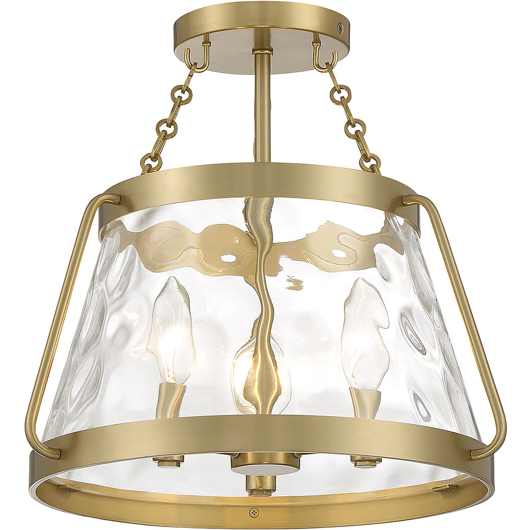 Crawford 3 Light 15 inch Warm Brass Semi-Flush Ceiling Light